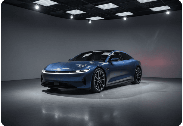 Blue Porsche sports car imported via Raiz